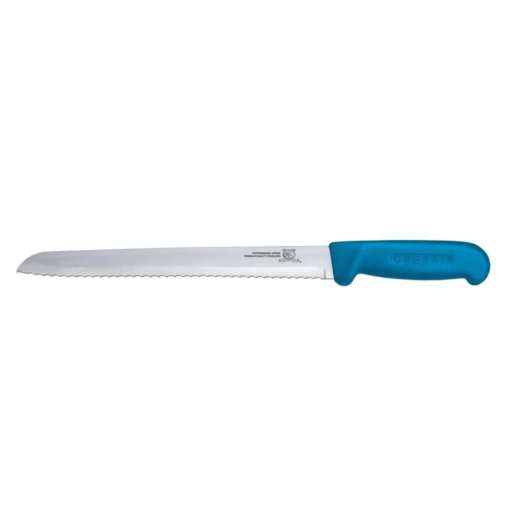 Omcan USA 12613 - 8" Stamped Slicing Knife, Polypropylene Blue Handle, Plastic Construction