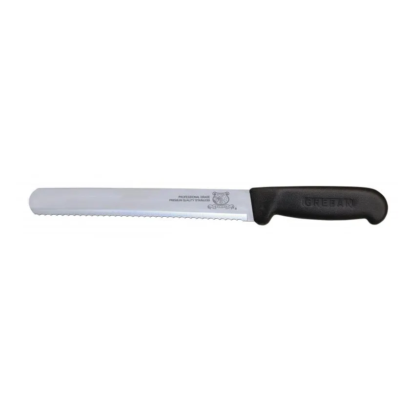 Omcan USA 12696 Slicing Knife – 12" Wave Edge Blade, Stamped, Black Polypropylene Handle