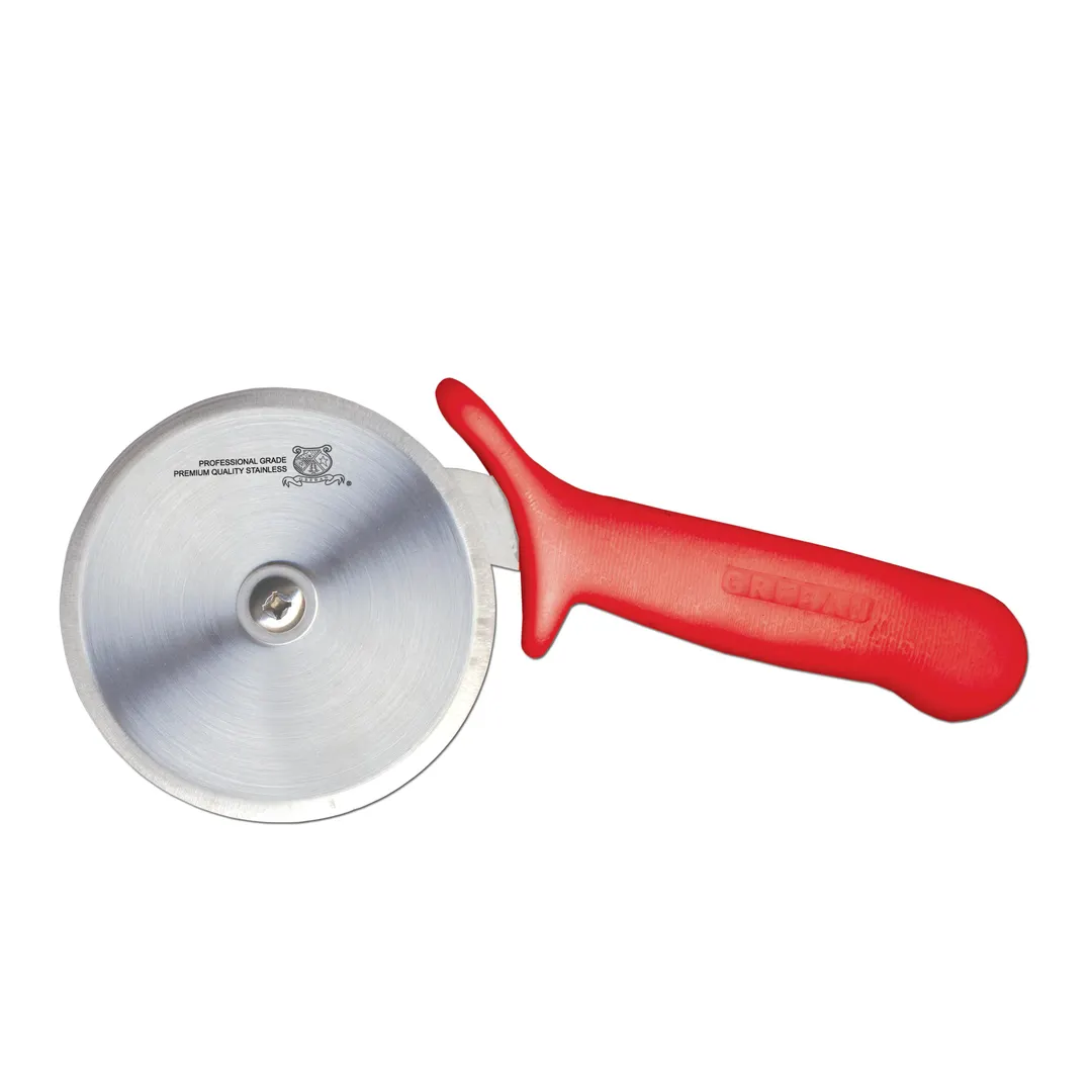 Omcan USA 12813 Pizza Cutter – 4" R‑Style Red Handle, Steel Blade, Wheel for Easy Slicing