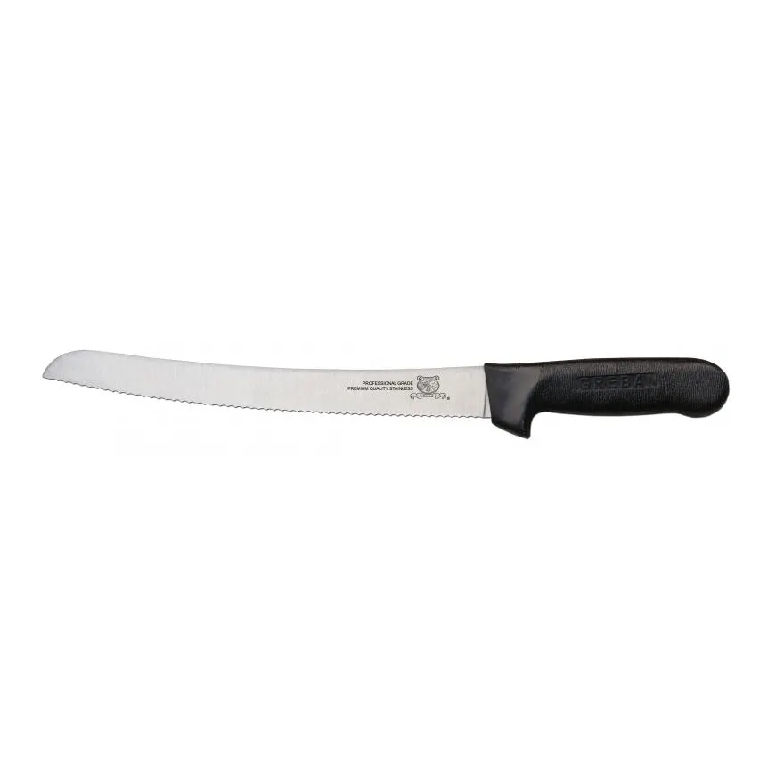Omcan USA 12821 Slicing Knife – 10" Curved Blade, Stamped Style, Black Plastic Handle