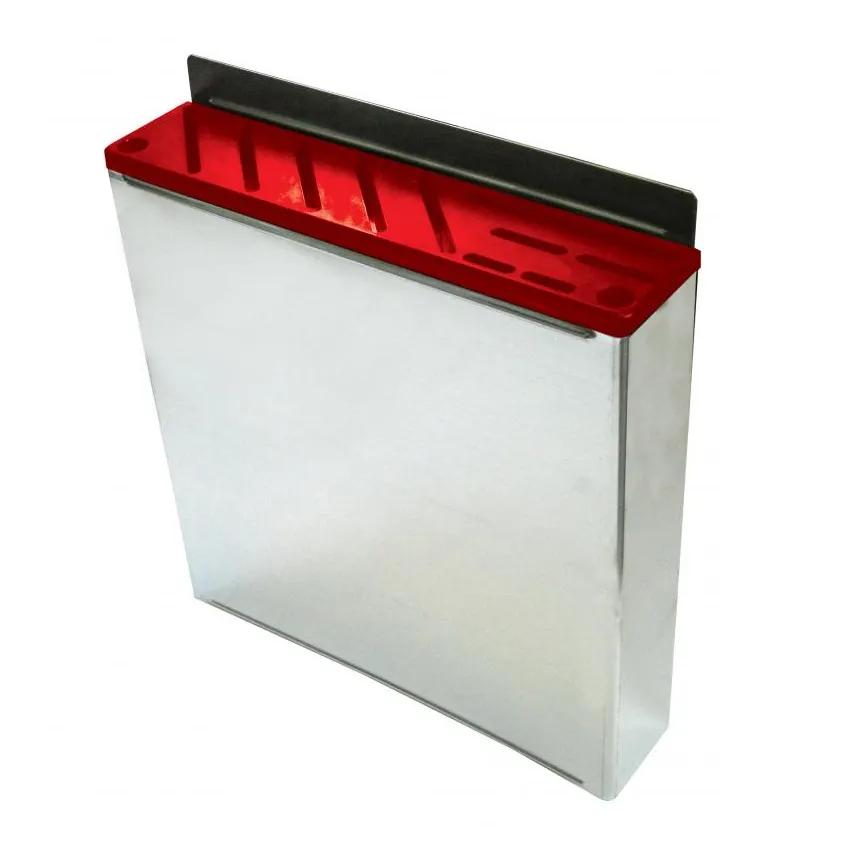 Omcan USA 12931 Stainless Steel Knife Rack With Red Insert, Holds 10 Knives + 2 Steels, 12 Slots