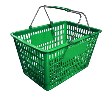 Omcan USA 13024 Shopping Basket, Green Plastic with Steel Handles Plastic‑Coated, 50 lb