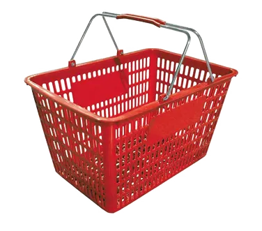 Omcan USA 13025 Shopping Basket, Red Plastic, 50 lb, Steel Handles with Plastic Coating