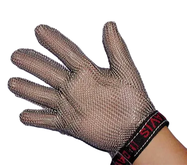 Omcan USA 13558 Mesh Cut‑Resistant Glove, Reversible 5‑Finger Small, Stainless Steel with White Strap