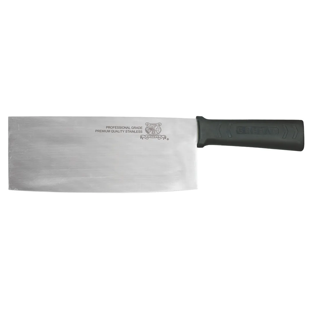 Omcan USA 16816 Chinese Cleaver Knife, 8" Stainless Steel Blade, Black Polypropylene Handle