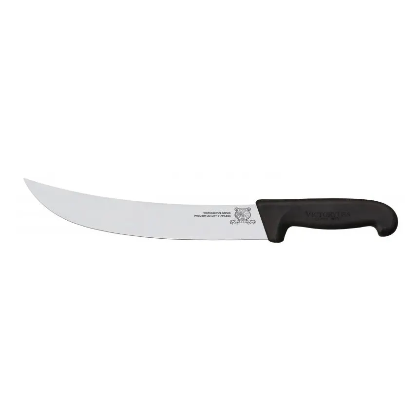 Omcan USA 16855 Steak Knife, 10" Curved Granton Blade, Black Plastic Handle, Stamped Style