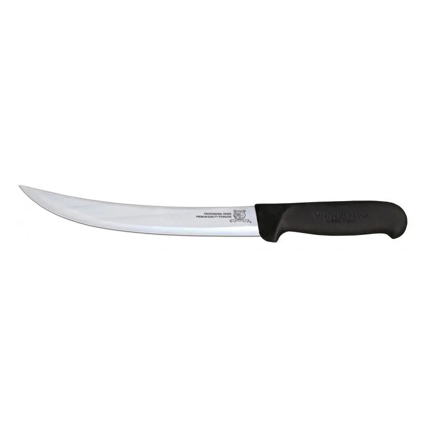 Omcan USA 16856 Breaking Knife – 8" Granton Stamped Knife, Stainless Blade, Black Plastic Handle
