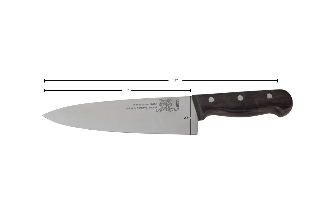 Omcan USA 17634 Cook Knife – 8" Stainless Steel Blade, Rosewood Wood Handle, Stamped, 7-9" Length