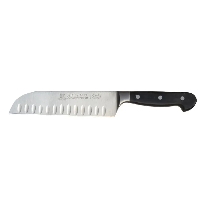 Omcan USA 17892 Santoku Knife, 8" Forged Stainless Steel Blade, 7"-9" Poly Handle, Granton Edge