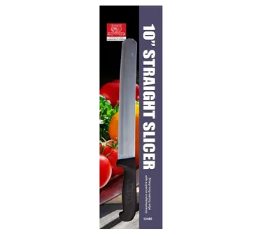 Omcan USA 21880 Slicing Knife – 10" Straight Blade, Stamped, Black Plastic/Poly Handle, Packaged