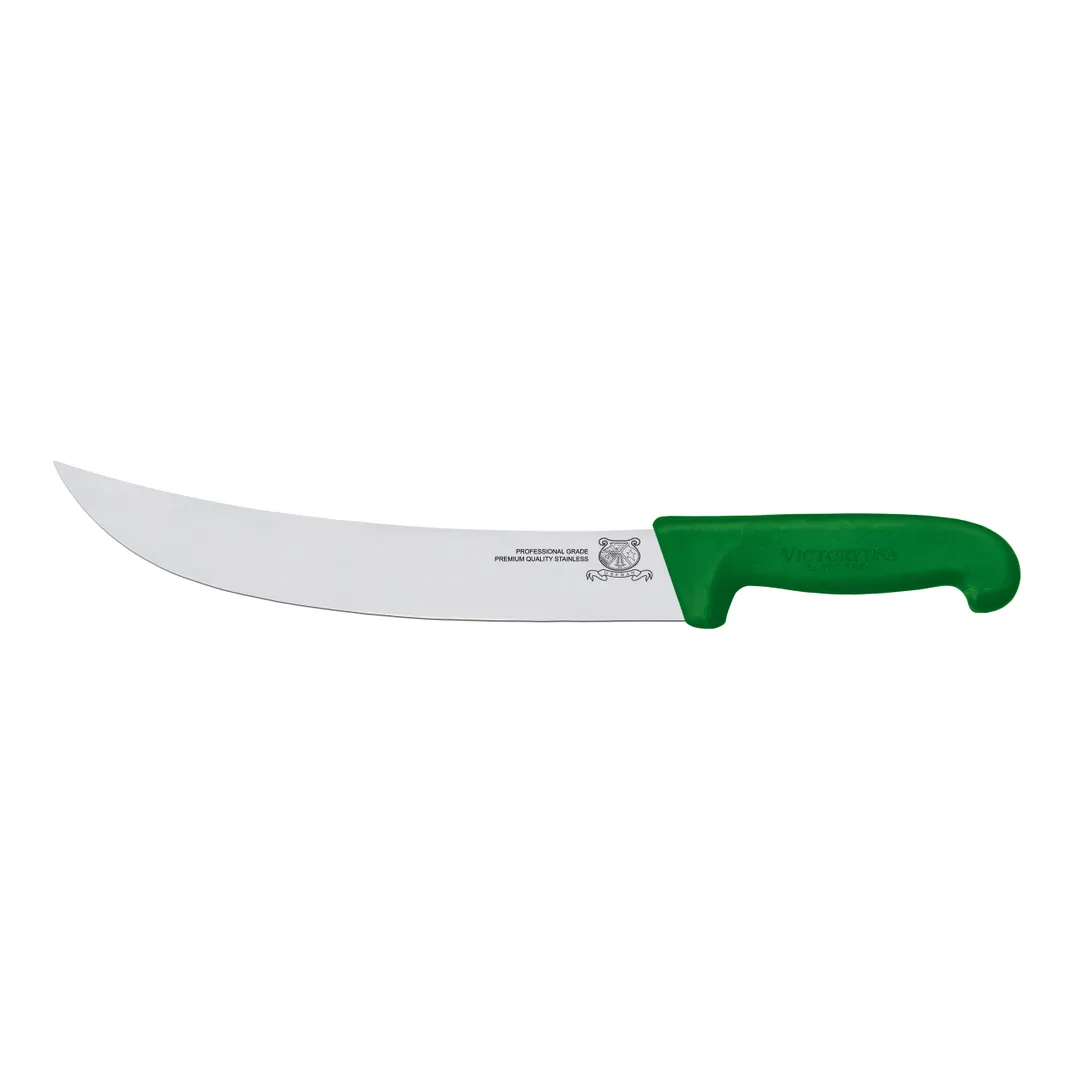Omcan USA 23883 Steak Knife – 10" Curved Stainless Steel Blade, Stamped, Green Fiber Handle
