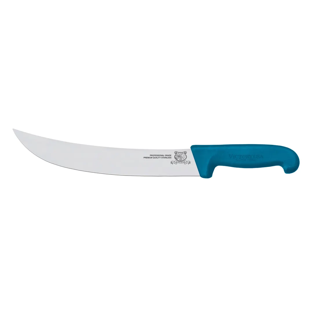 Omcan USA 23886 Steak Knife – 12" Curved Steel Blade, Super Fiber Blue Handle, Stamped, 12" Length