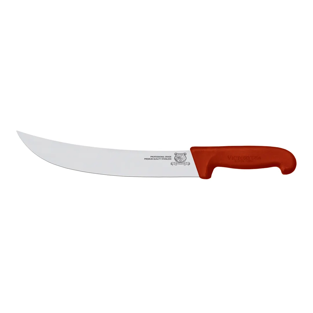 Omcan USA 23888 Steak Knife – 12" Stainless Steel Blade, Red Plastic Handle, Stamped, 10"‑14" Length