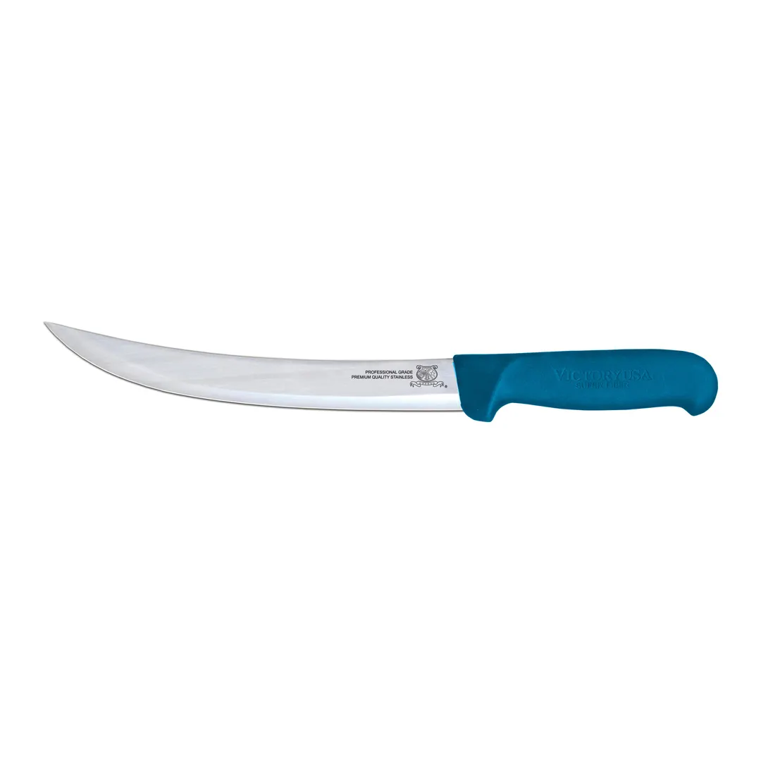 Omcan USA 23890 - Breaking Knife, 8" Curved Stainless Steel Blade, Stamped Blue Plastic Handle