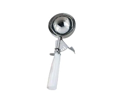 Omcan USA 34840 Ice Cream Scoop, 5-1/3 Oz, Thumb Press, Stainless Steel Bowl, White Plastic Handle