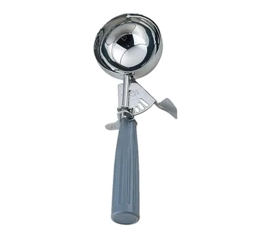Omcan USA 34841 Ice Cream Scoop, 4-5 Oz, Thumb-Press, Steel #8 Disher, Gray Plastic Handle - 12/Case