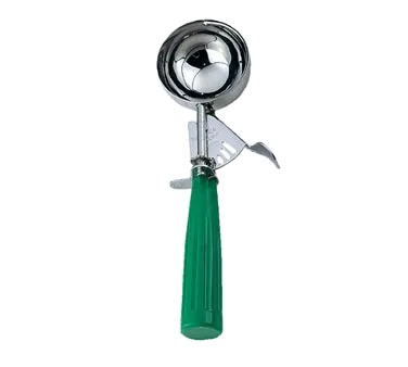 Omcan USA 34843 Ice Cream Scoop, 2‑2/3 oz, Thumb‑Press #12 Disher, Steel, Green Plastic Handle