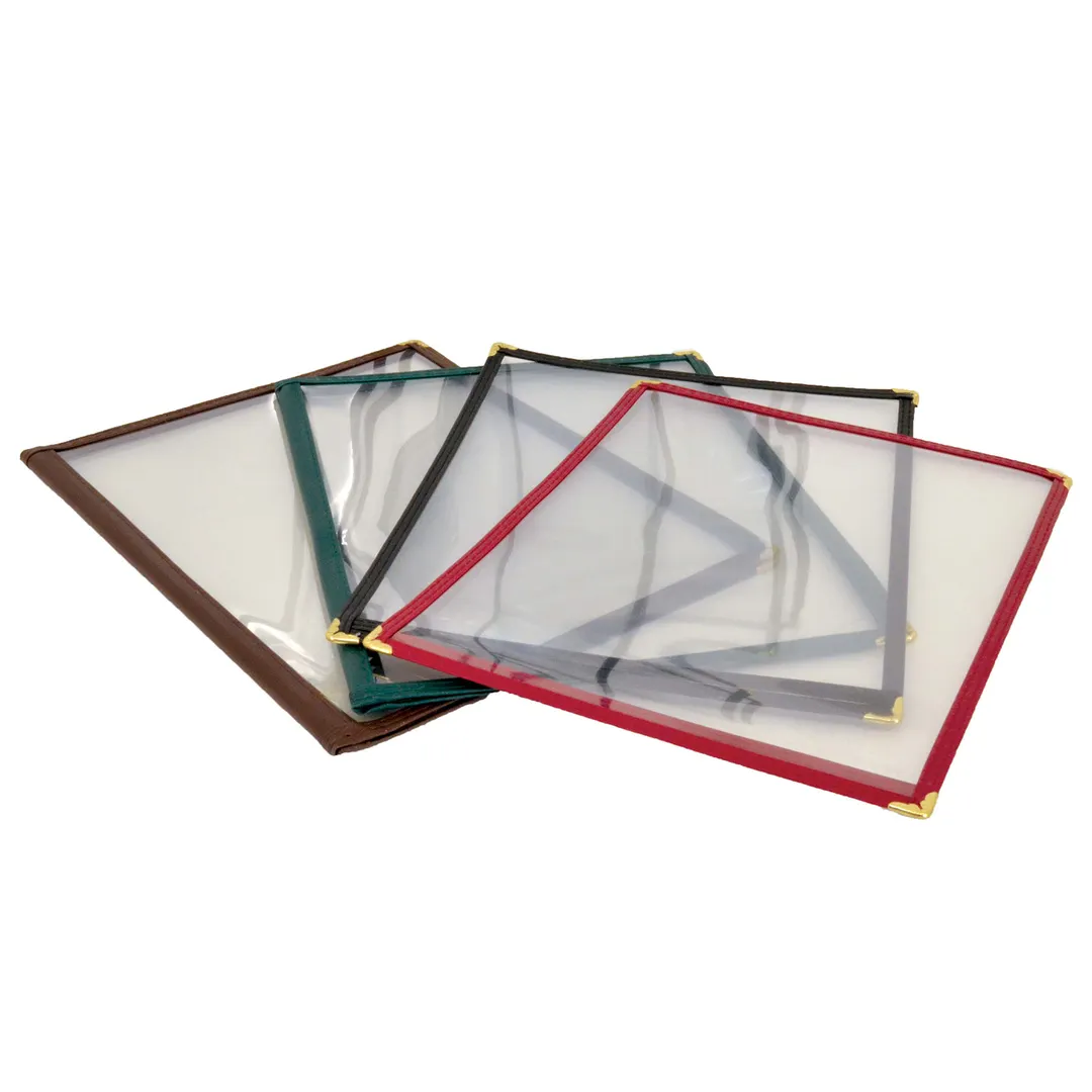 Omcan USA 39793 Menu Holder, 9-1/4" x 11-3/4" Brown Plastic Booklet with Metal Decorative Corners