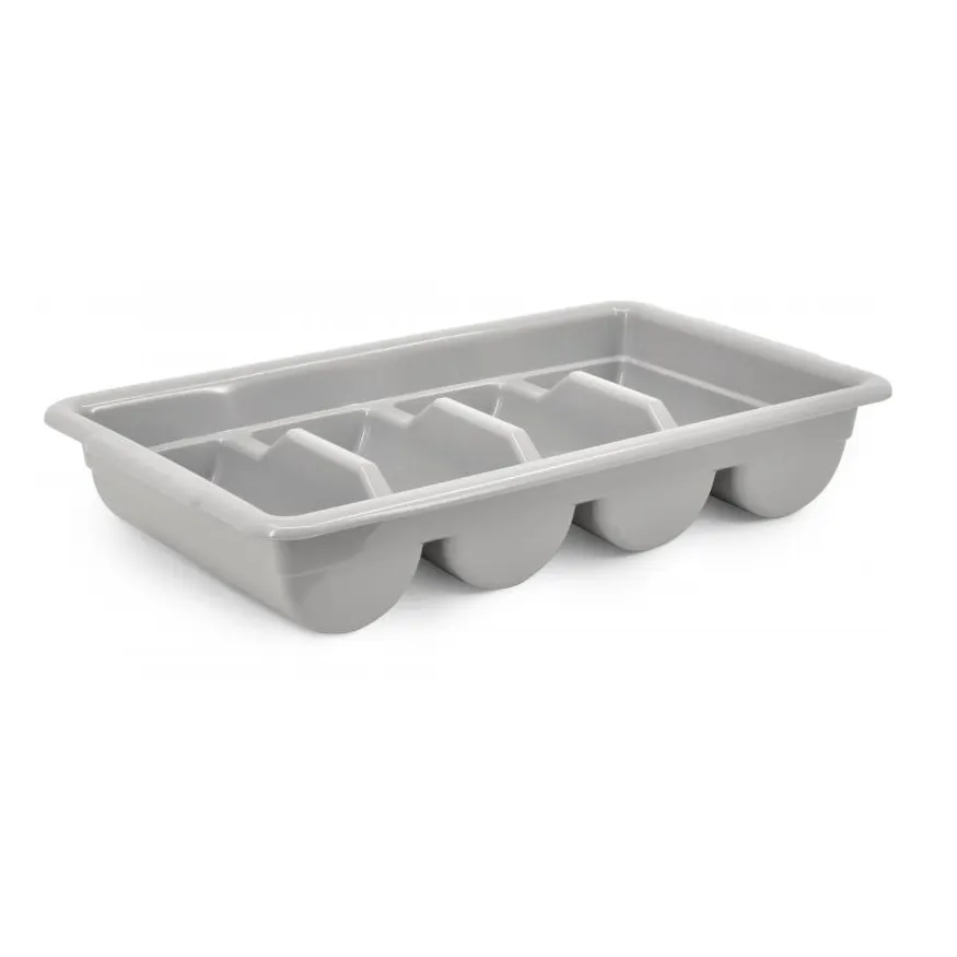 Omcan USA 40401 - 4-Compartment Stackable Gray Plastic Cutlery Holder, Flatware Organizer