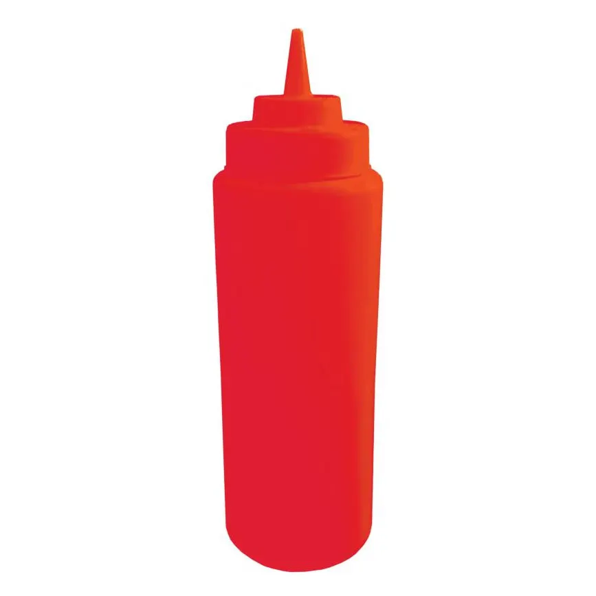 Omcan USA 40469 Squeeze Bottle - 16 Oz Red Wide Mouth with Red Cap, Single Tip, Dishwasher Safe- Set