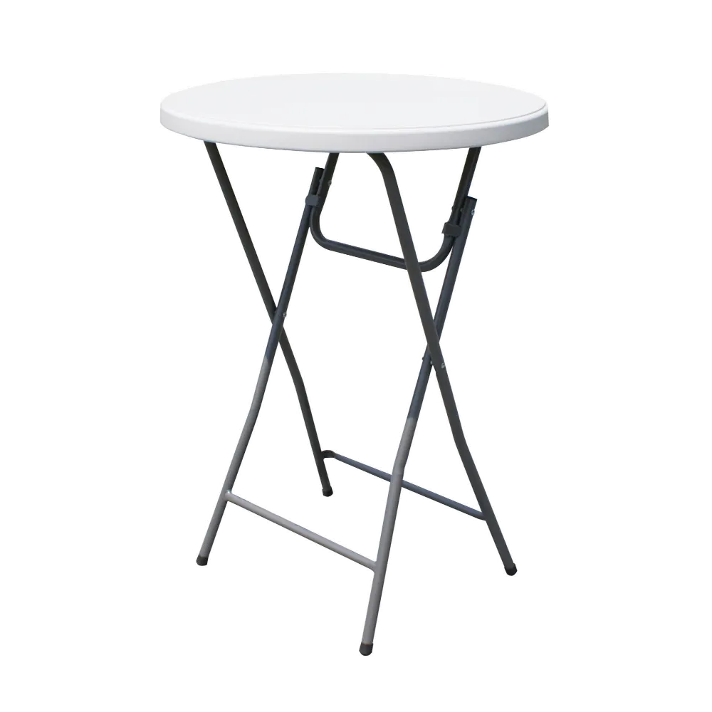 Omcan USA 41595 32" Round Folding Table, 43" H, Steel Frame, HDPE Top, Bar Height, Full Circle, Plastic Finish