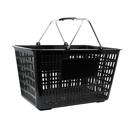 Omcan USA 43028 Shopping Basket – Black Plastic, Two Steel Handles Plastic Coated, 50 Lb