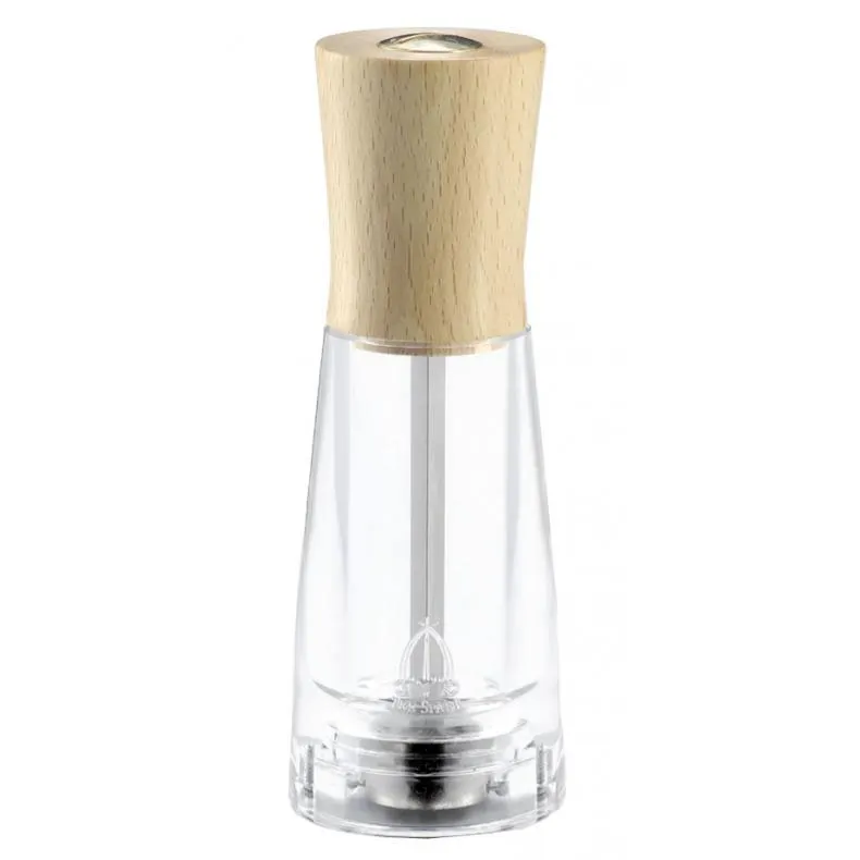 Omcan USA 43669 Pepper Mill, 15cm (6") Tall, Wood/Acrylic Base, Steel Mechanism, Made in Italy