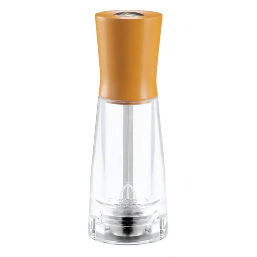 Omcan USA 43700 Tosca Salt Mill, 6" (15 cm) Tall, Orange, Wood/Acrylic Base, Anti‑Rust Shaft