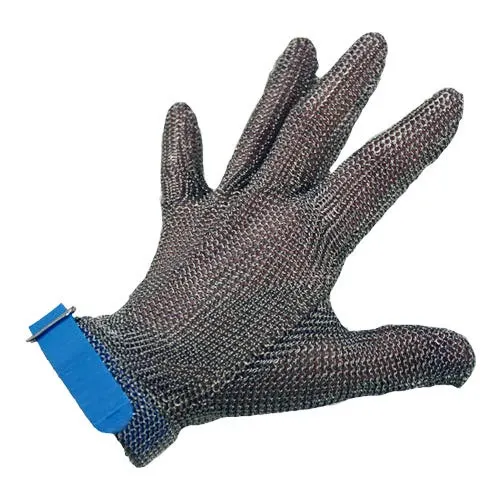 Omcan USA 44350 Cut Resistant Glove, Large Size, Stainless Steel Mesh, Blue Silicone Strap - 1/Each