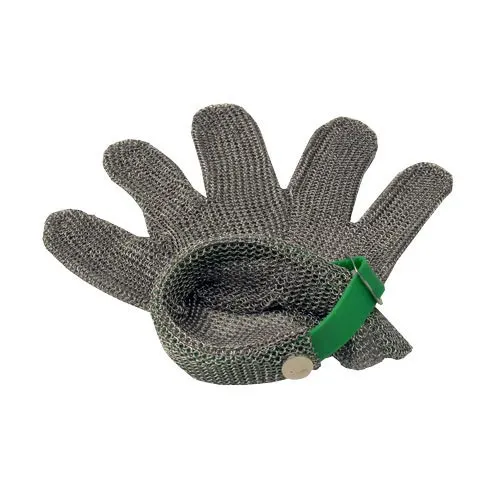 Omcan USA 44353 Mesh Cut‑Resistant Glove, X‑Large 5‑Finger Stainless Steel with Green Silicone Strap