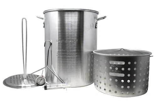 Omcan USA 47172 Fryer/Boiler/Steamer Set, 30qt 12.9"x15.4" Pot Lid, 10qt 12.2"x5.1" Pot, Aluminum