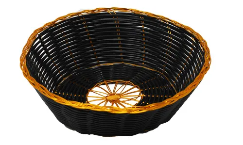 Omcan USA 47192 - Woven Wire Food Display Basket, 8.25" D x 2.25" W, Round, Black with Golden Trim