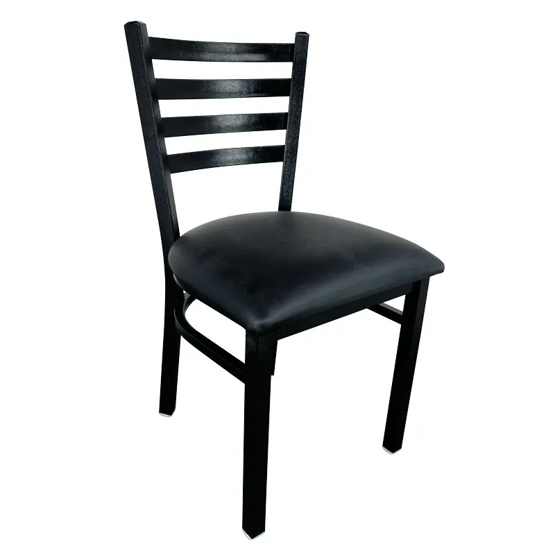 Omcan USA 47594+76554 Indoor Side Chair, Ladder Back, Metal Frame, Upholstered Vinyl Seat, Black