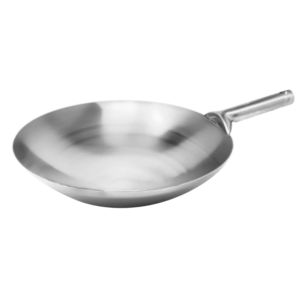 Omcan USA 47863 Mandarin Wok, 14" Diameter Stainless Steel, Welded Joint, Single Long Handle
