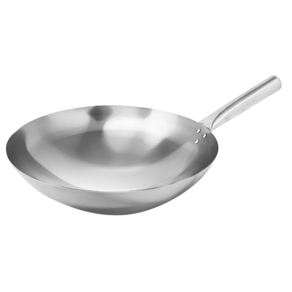 Omcan USA 47864 Mandarin Wok, 16" Stainless Steel Wok with Single Handle, Nailed Joint