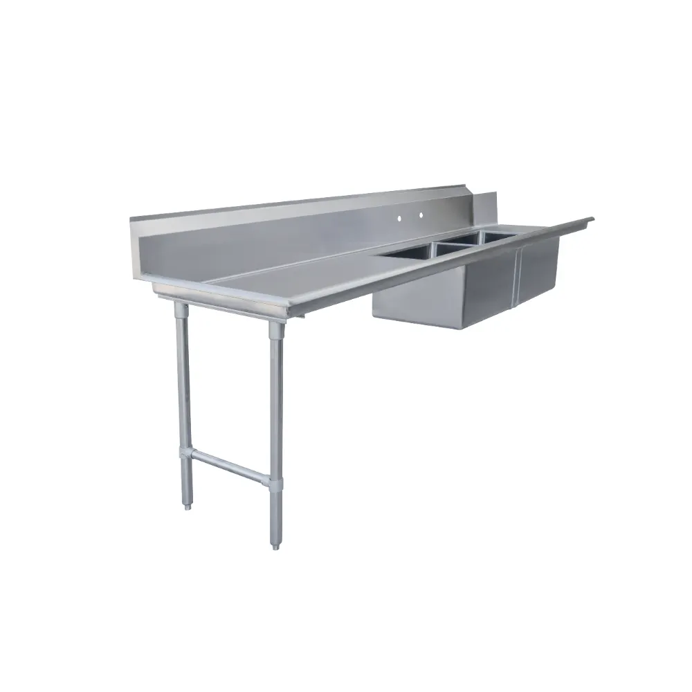 Omcan USA 48491 108" S.Steel Soiled Straight Dishtable – 20"x20" 2 Sinks, 16 Gauge / Left to Right