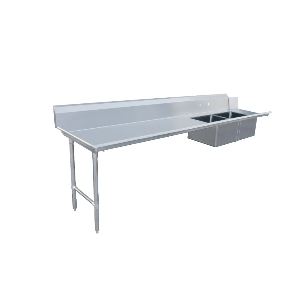 Omcan USA 48493 120" S.Steel Soiled Dishtable - 16 Gauge, 20"x20" 2 Pre‑Rinse Sinks / Left‑to‑Right