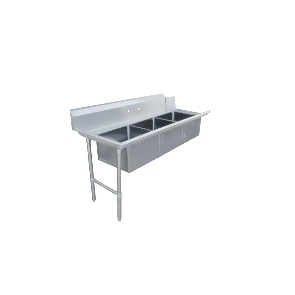 Omcan USA 48495 72" S.Steel Soiled Straight Dishtable – 20"x20" 3 Sinks, 16‑Gauge / Left to Right