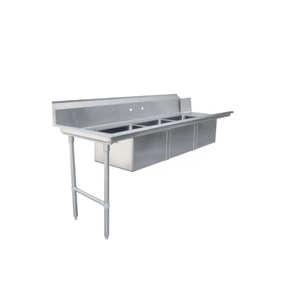 Omcan USA 48497 Soiled Straight Dishtable with 20"x20" 3 Sinks– 84"x 30", 16 Gauge / Left to Right