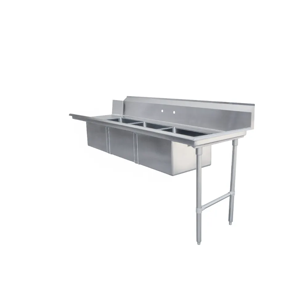 Omcan USA 48498 84" Soiled Straight Dishtable with (3) 20"x20" Sinks – 16 Gauge / Right-to-Left