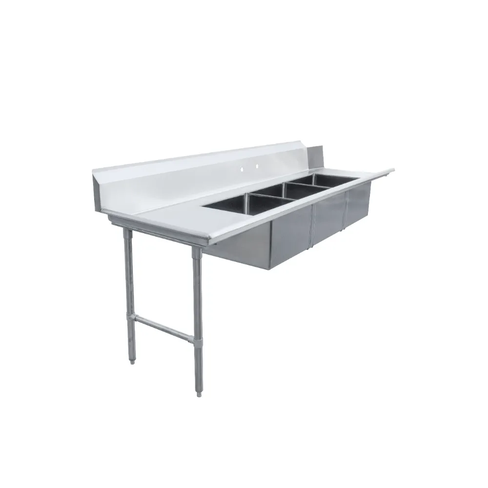 Omcan USA 48501 108" Stainless Steel Soiled Dishtable – 20"x20" 3 Sinks, 16 Gauge / Left to Right