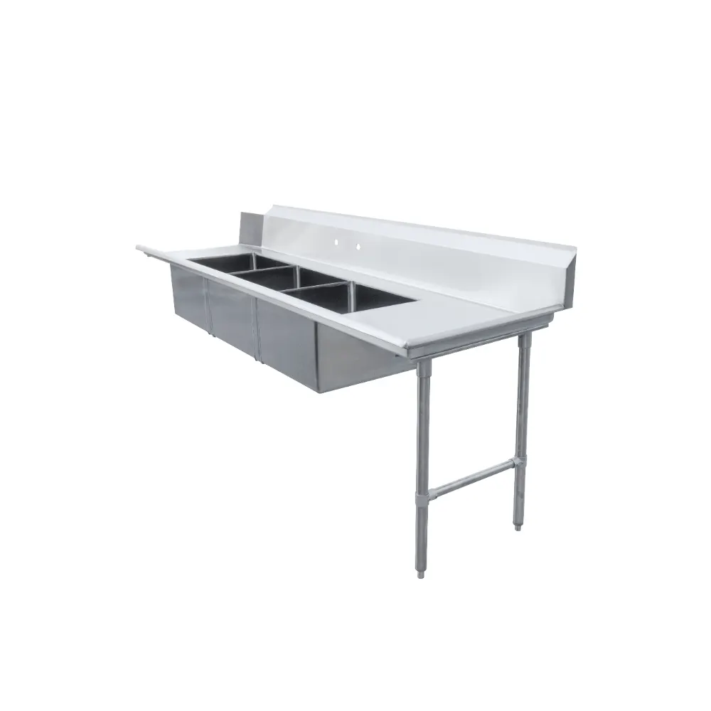 Omcan USA 48502 108" Soiled Straight Dishtable with (3) 20"x20" Sinks – 16 Gauge / Right-to-Left