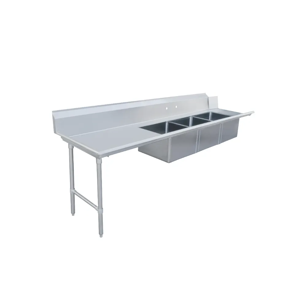 Omcan USA 48503 120" Soiled Straight Dishtable with (3) 20"x20" Sinks – 16 Gauge / Left‑to‑Right