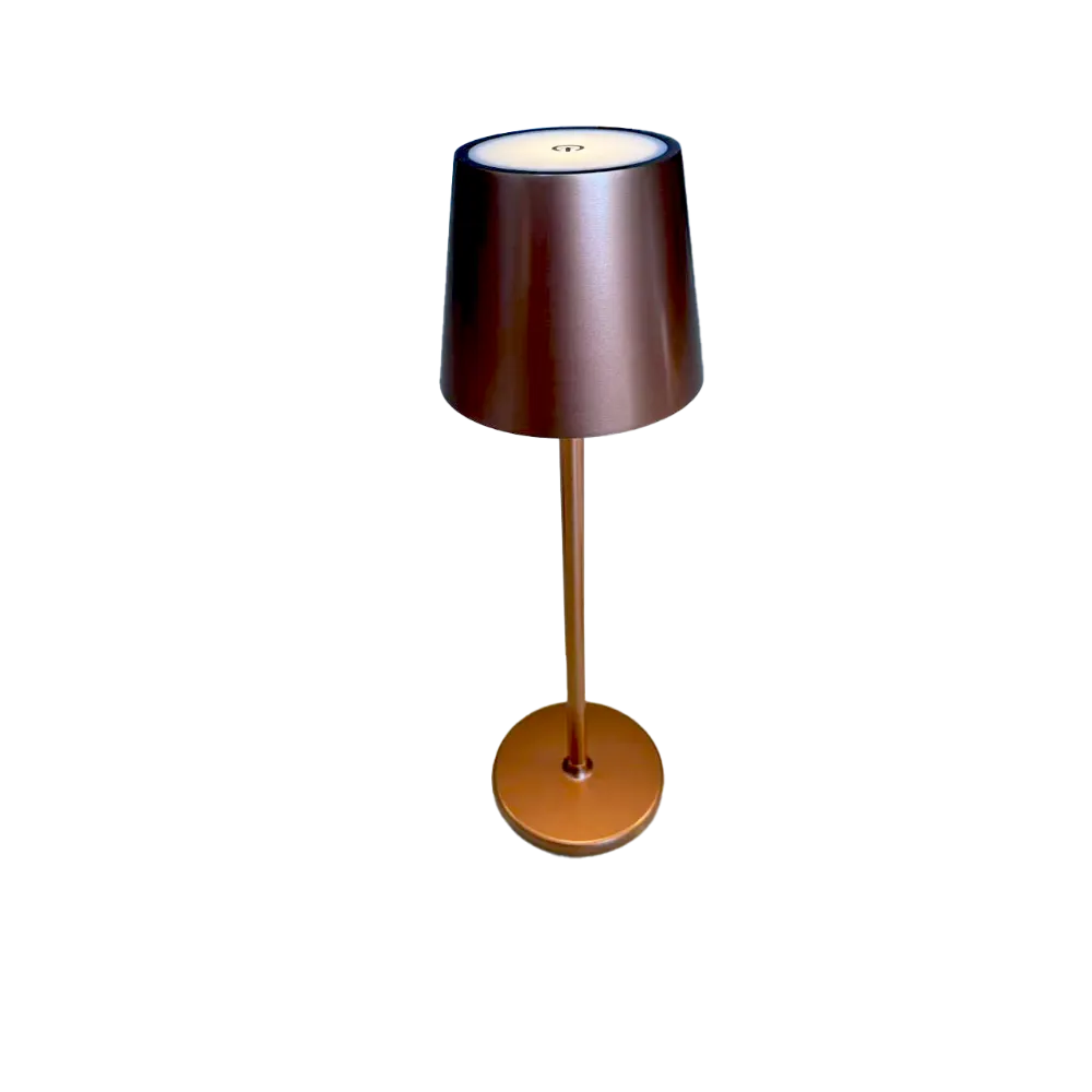 Omcan USA 48508 LED Table Lamp – 3-9/10" dia × 15" H, Battery (5V 3600mA), 3000K/6000K, Touch, Brown