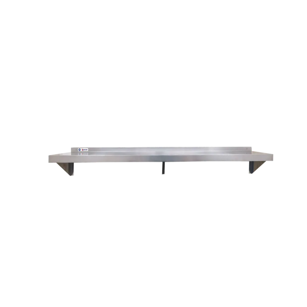 Omcan USA 48575 Wall-Mounted 72"W x 14"D Stainless Steel 18/430 400 Series 1-1/2" Rear U-Turn NSF Shelf