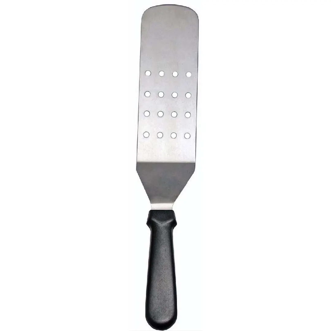 Omcan USA 80022 Flexible Stainless Steel Turner, 8¼" X 2⅞" Perforated Blade, Black Plastic Handle