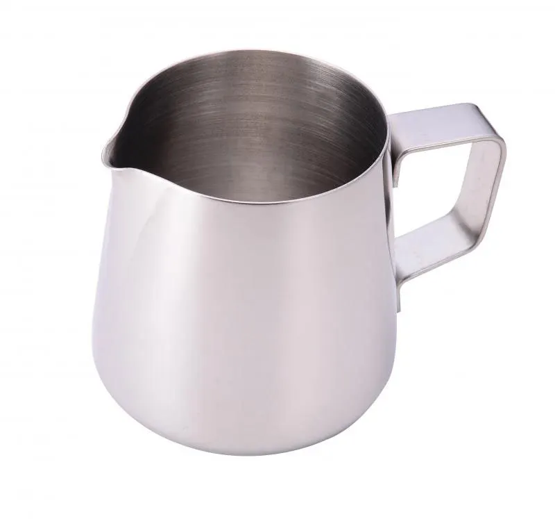 Omcan USA 80032 Frothing Pitcher, 14‑Ounce Steel with Handle, 10‑31 oz for Food Service