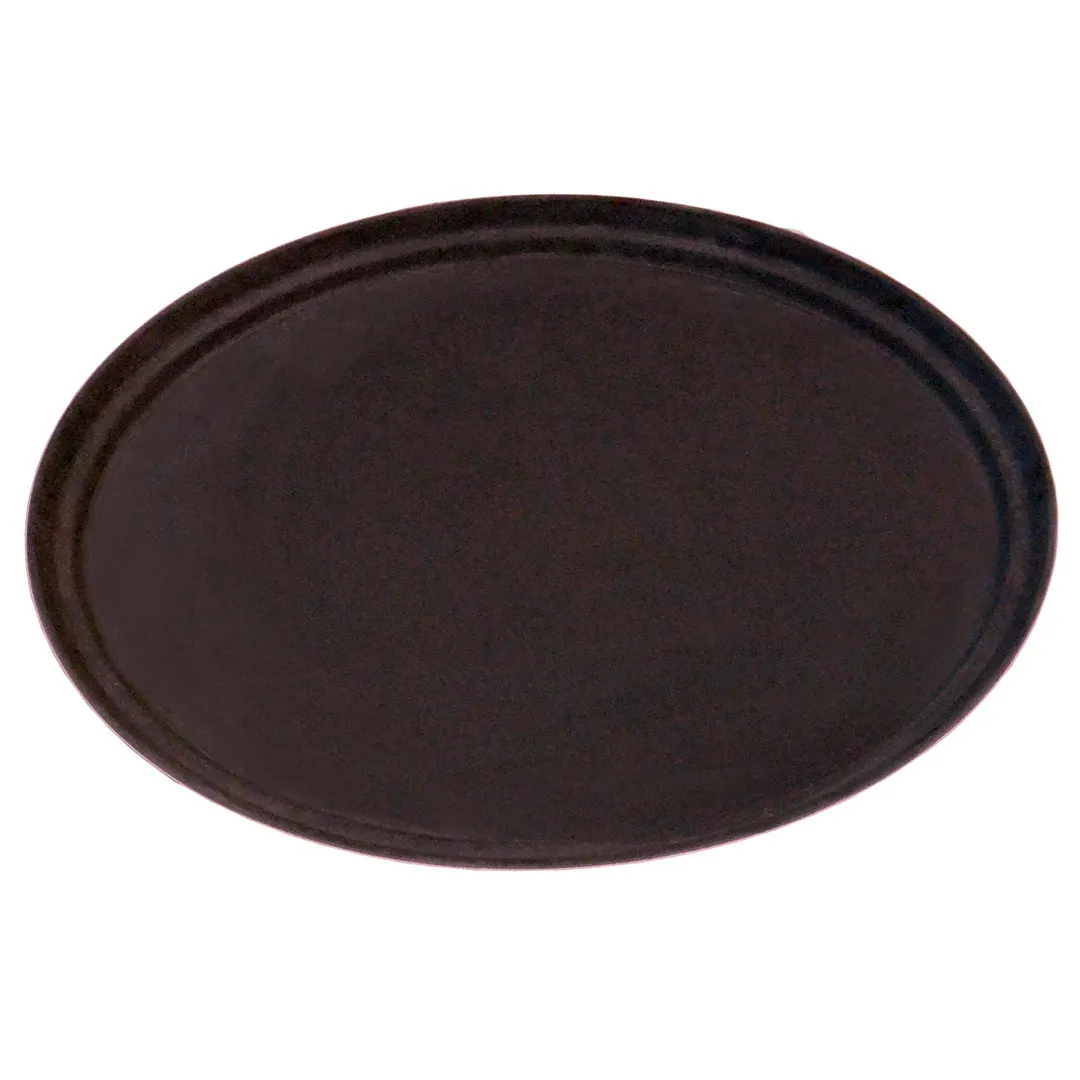 Omcan USA 80108 Oval Serving Tray, 26" Diameter, Brown ABS Plastic, Non‑Slip Coating