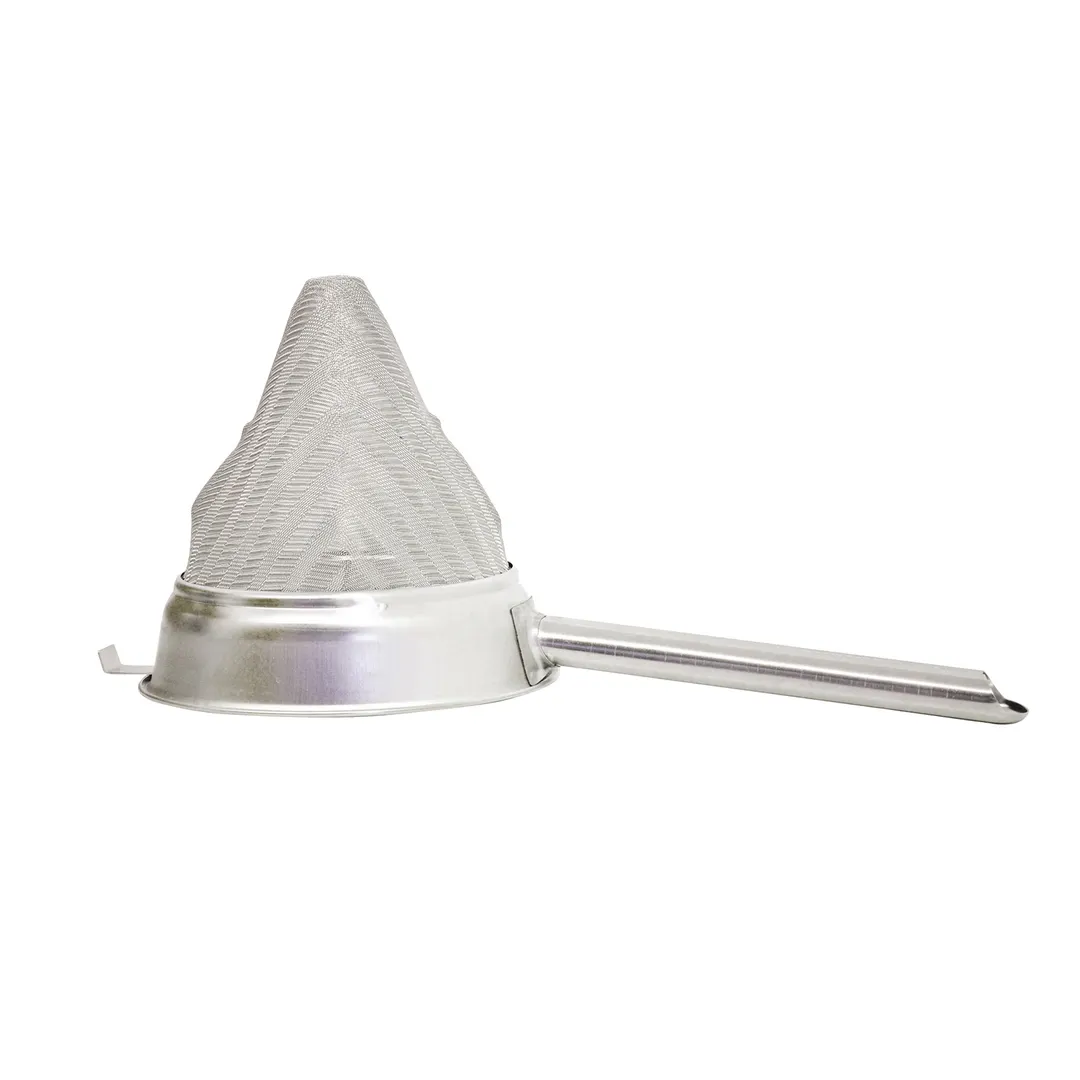 Omcan USA 80125 China Cap Bouillon Strainer, 8" Extra‑Fine Stainless Steel Mesh, Hollow Handle