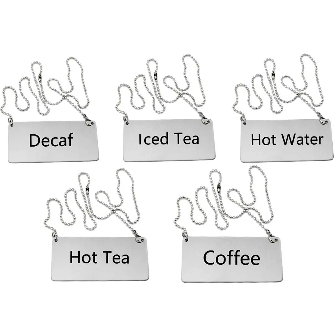 Omcan USA 80135 Hot Water Beverage Sign, Hanging Stainless Steel Sign with Chain – Kitchen Display